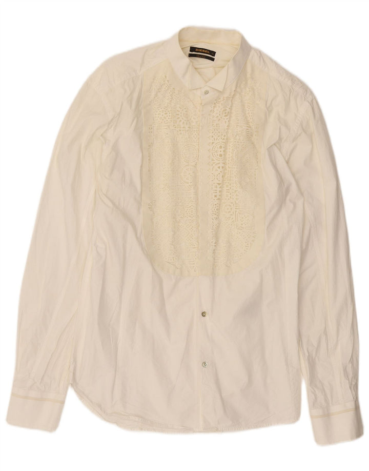 DIESEL Mens Tuxedo Shirt XL White Geometric Cotton