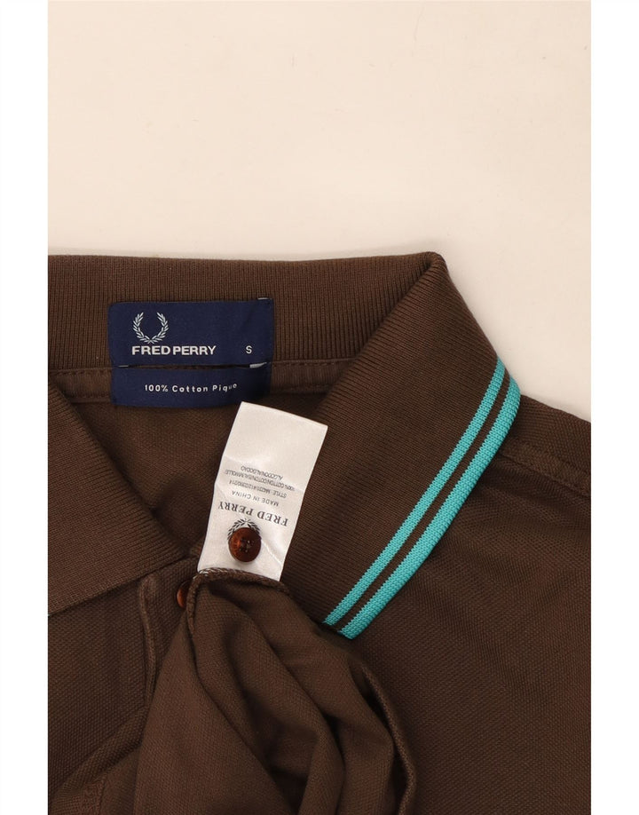 Fred Perry Mens Long Sleeve Polo Shirt Small Brown Cotton