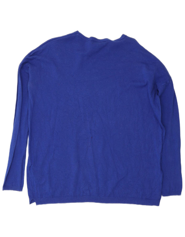 Zara Womens Oversized Boat Neck Jumper Sweater UK 14 Medium Blue Cotton