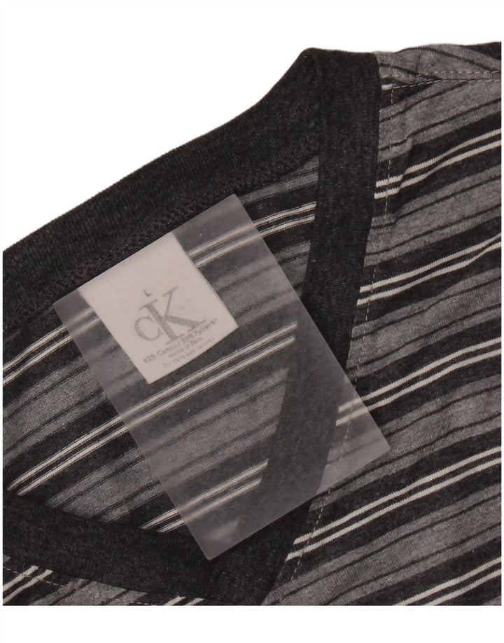 CALVIN KLEIN Mens T-Shirt Top Large Grey Striped Cotton