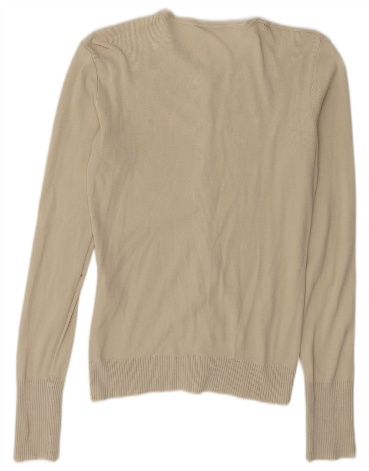 Benetton Womens Oversized Cardigan Sweater UK 10 Small Beige Cotton