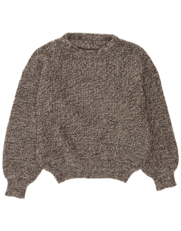 Vintage Mens Button Neck Jumper Sweater Large Grey Flecked