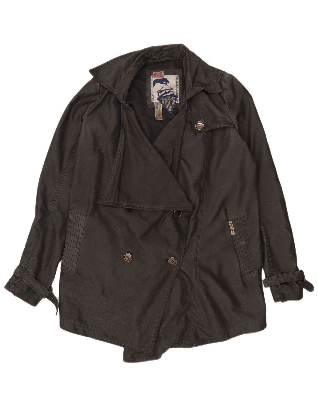 KHUJO Womens Oversized Trench Coat UK 10 Small Black Polyester