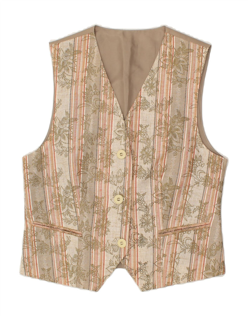 VINTAGE Womens Waistcoat UK 10 Small Brown Floral Polyester | Vintage Vintage | Thrift | Second-Hand Vintage | Used Clothing | Messina Hembry 