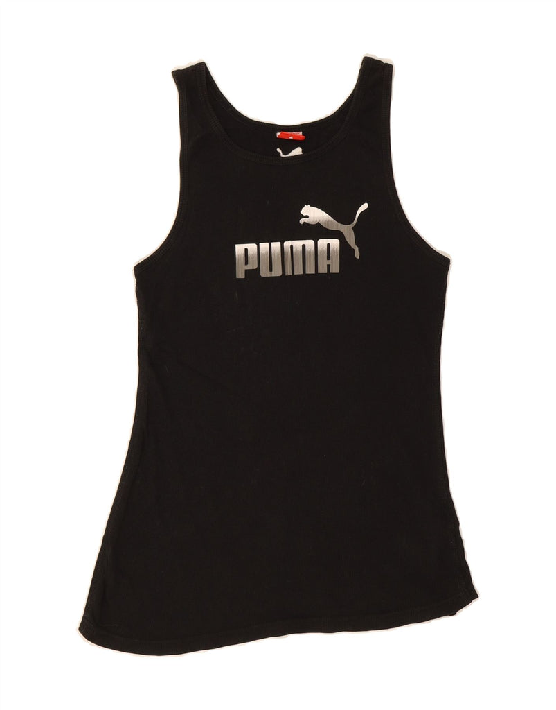 PUMA Womens Graphic Vest Top UK 14 Medium Black Cotton Vintage Puma and Second-Hand Puma from Messina Hembry 