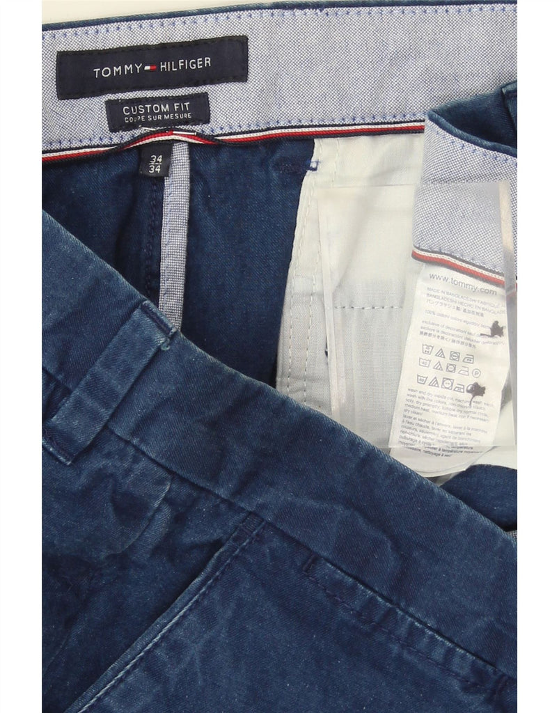 TOMMY HILFIGER Mens Custom Fit Straight Chino Trousers W34 L34 Blue Cotton Vintage Tommy Hilfiger and Second-Hand Tommy Hilfiger from Messina Hembry 