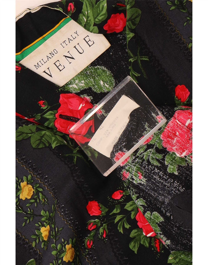 Avenue Womens 3/4 Sleeve Oversized Shirt Blouse IT 42 Medium Black Floral