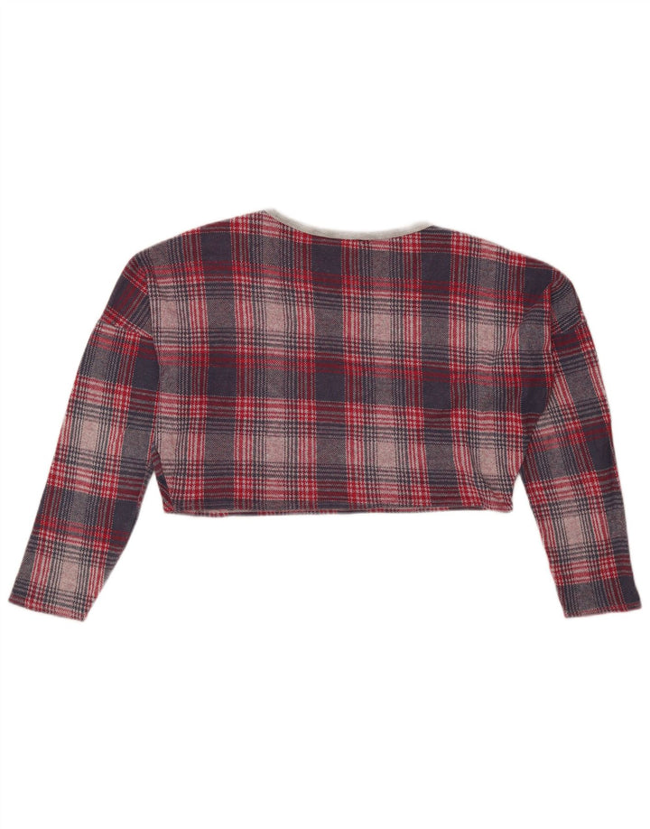Topshop Womens Crop Oversized Top Long Sleeve UK 8 Small Red Houndstooth