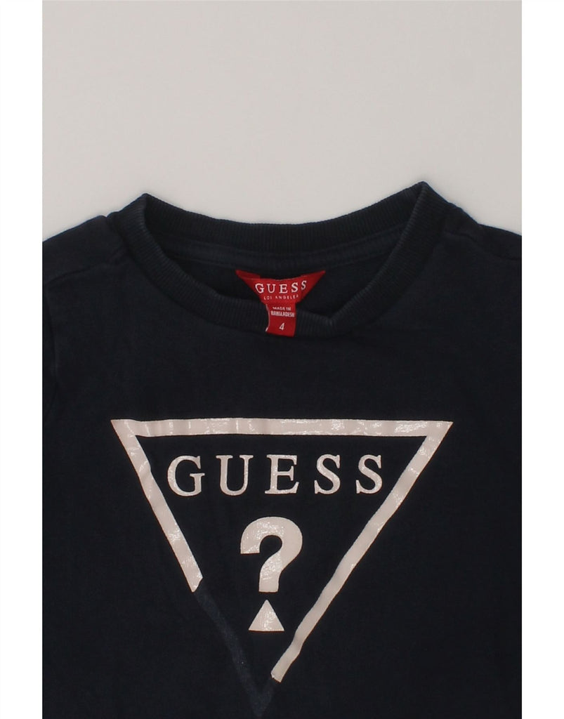 GUESS Girls Graphic Sweatshirt Jumper 3-4 Years Navy Blue | Vintage Guess | Thrift | Second-Hand Guess | Used Clothing | Messina Hembry 