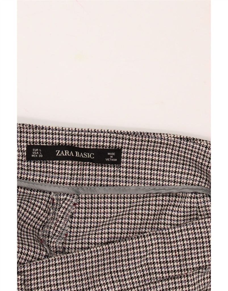 ZARA Womens Slim Cropped Trousers Large W30 L26 Grey Houndstooth Polyester Vintage Zara and Second-Hand Zara from Messina Hembry 