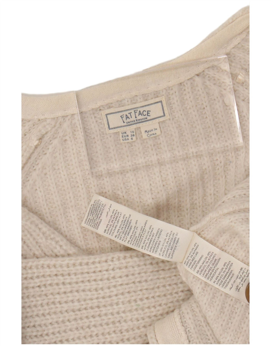 FAT FACE Womens Crop Oversized Cardigan Sweater UK 10 Small  White Nylon