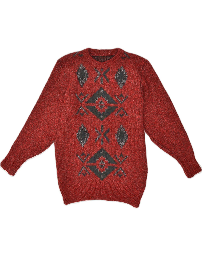 VINTAGE Womens Crew Neck Jumper Sweater UK 14 Medium Red Geometric Wool | Vintage Vintage | Thrift | Second-Hand Vintage | Used Clothing | Messina Hembry 