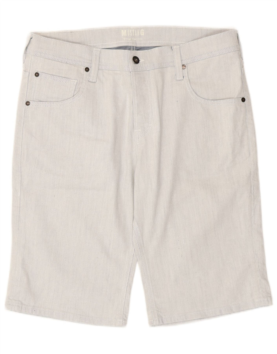 Mustang Mens Denim Shorts W35 Large Blue Striped Cotton