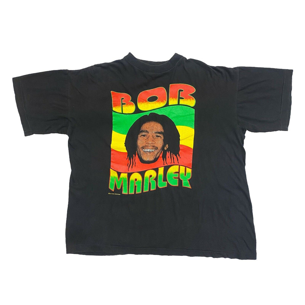 Bob Marley Rasta Flag Tshirt | Vintage 90s Reggae Artist Icon Jamaican Legend | Vintage Messina Hembry | Thrift | Second-Hand Messina Hembry | Used Clothing | Messina Hembry 