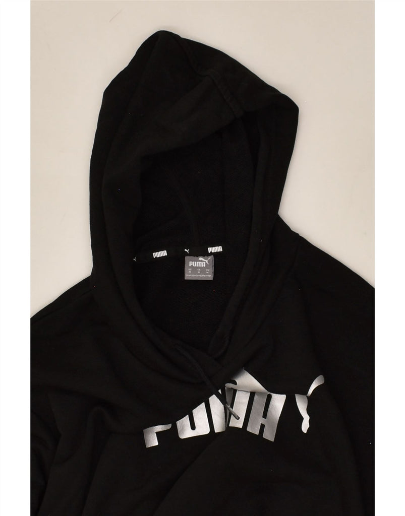 PUMA Womens Graphic Crop Hoodie Jumper UK 14 Medium Black Cotton | Vintage Puma | Thrift | Second-Hand Puma | Used Clothing | Messina Hembry 