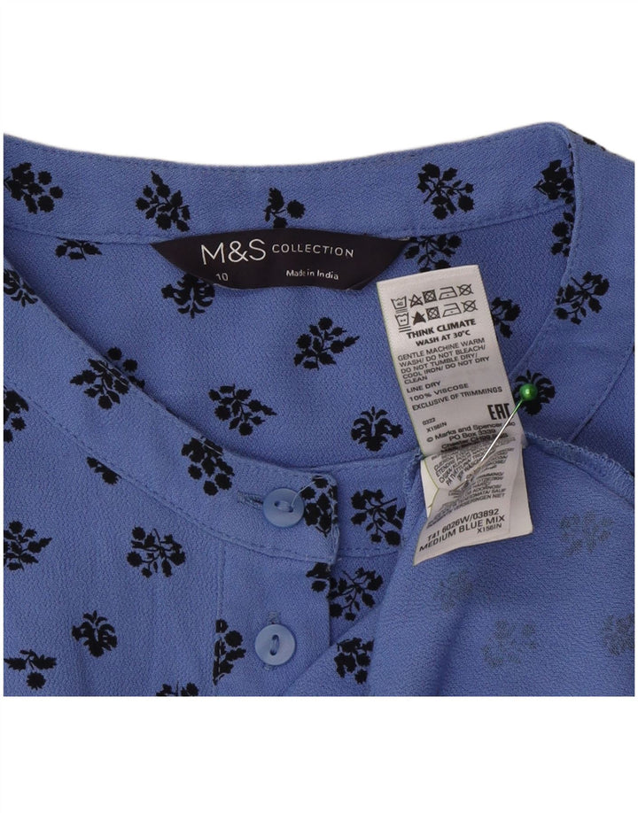 Marks & Spencer Womens Shirt Blouse UK 10 Small  Blue Floral Viscose