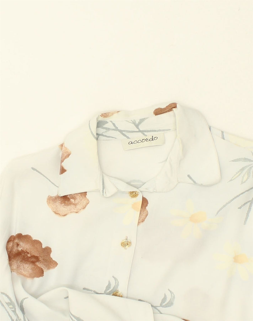 ACCORDO Womens Shirt UK 18 XL White Floral Polyester | Vintage ACCORDO | Thrift | Second-Hand ACCORDO | Used Clothing | Messina Hembry 