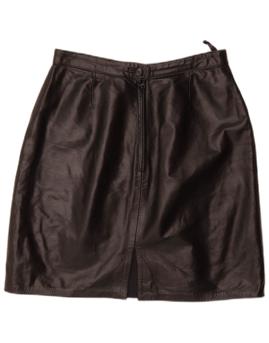 VINTAGE Womens Leather Skirt UK 14 Medium W30  Black Leather