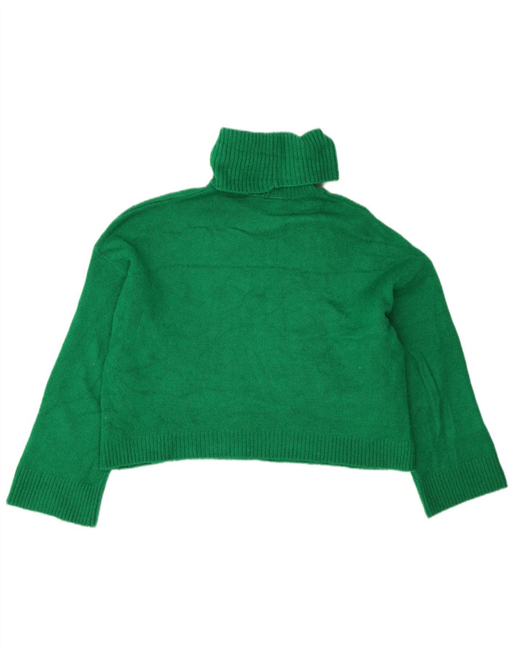 Zara Womens Crop Oversized Roll Neck Jumper Sweater UK 10 Small Green