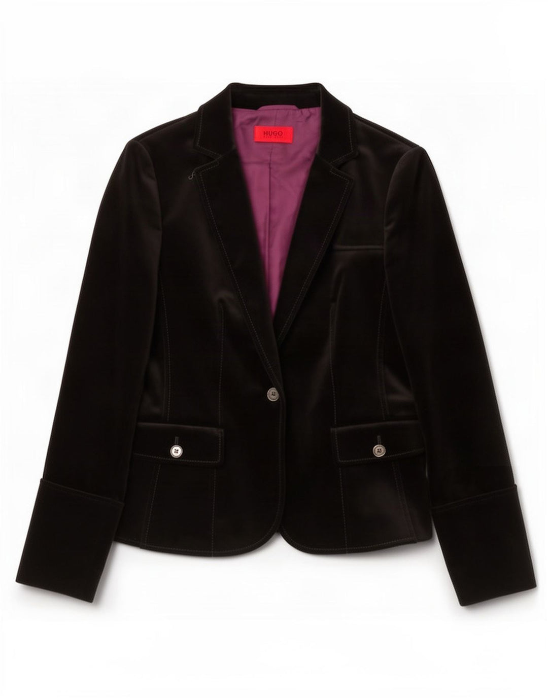 Hugo Boss Womens 1 Button Velvet Blazer Jacket UK 10 Small Black