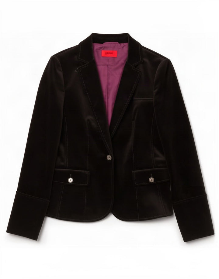Hugo Boss Womens 1 Button Velvet Blazer Jacket UK 10 Small Black