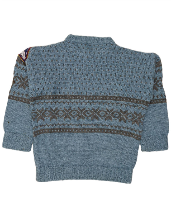Vintage Mens Boat Neck Jumper Sweater Large Blue Fair Isle