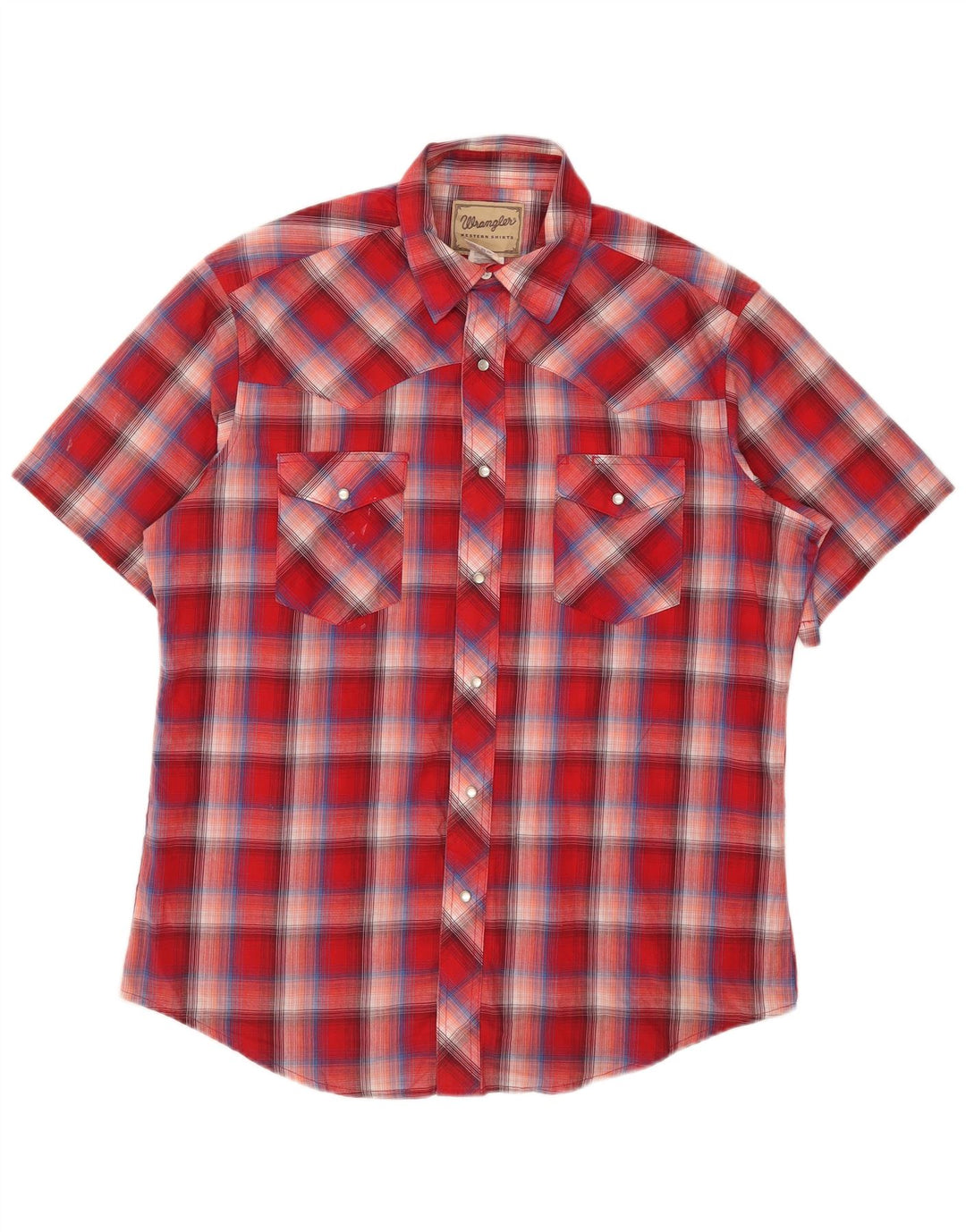 Wrangler Mens Short Sleeve Shirt Large Red Check Cotton