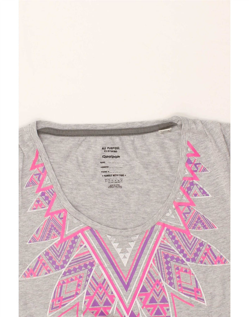 REEBOK Womens Graphic T-Shirt Top UK 10 Small Grey Geometric Cotton Vintage Reebok and Second-Hand Reebok from Messina Hembry 