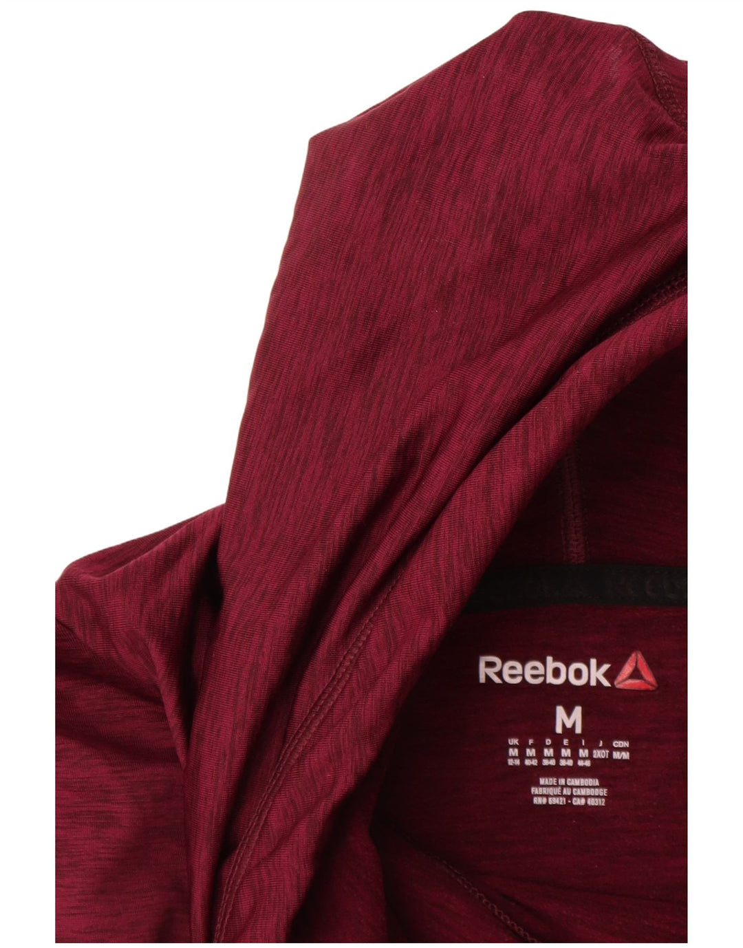 REEBOK Womens Hoodie Jumper UK 12/14 Medium Maroon Flecked Polyester
