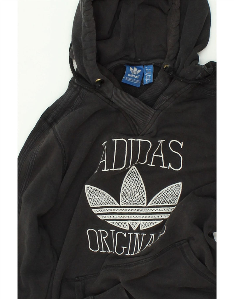 ADIDAS Womens Graphic Hoodie Jumper UK 12 Medium Black Cotton | Vintage Adidas | Thrift | Second-Hand Adidas | Used Clothing | Messina Hembry 