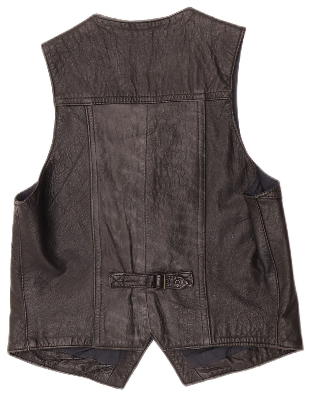Vintage Mens Leather Waistcoat Medium Black Leather
