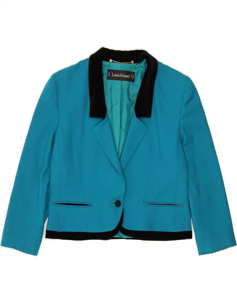 LOUIS FERAUD Womens Crop 1 Button Blazer Jacket UK 16 Large  Blue New Wool Vintage Louis Feraud and Second-Hand Louis Feraud from Messina Hembry 