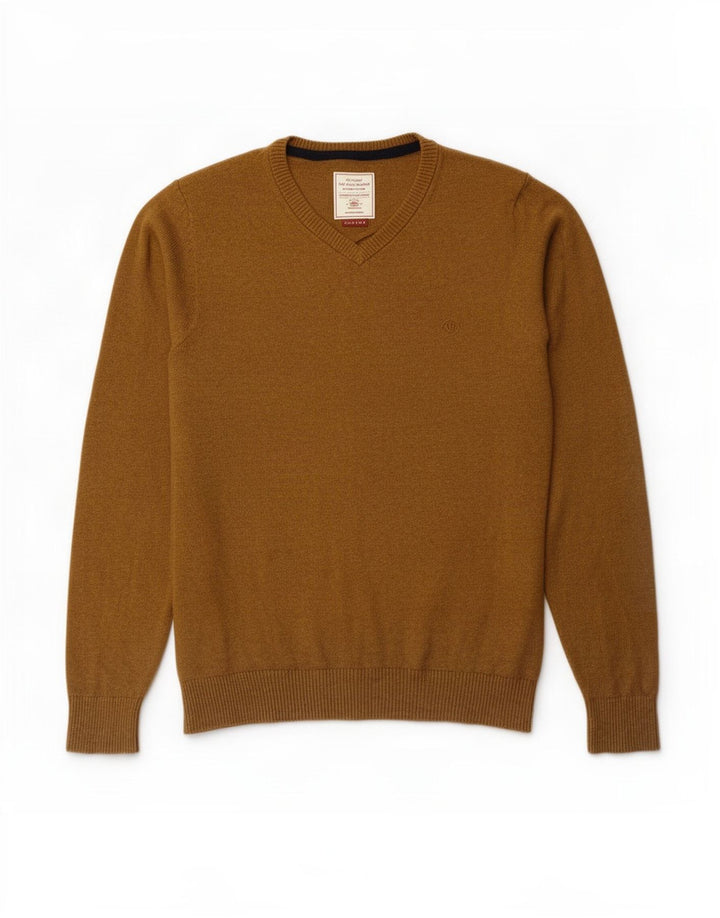 Fat Face Mens V-Neck Jumper Sweater Medium Brown Cotton