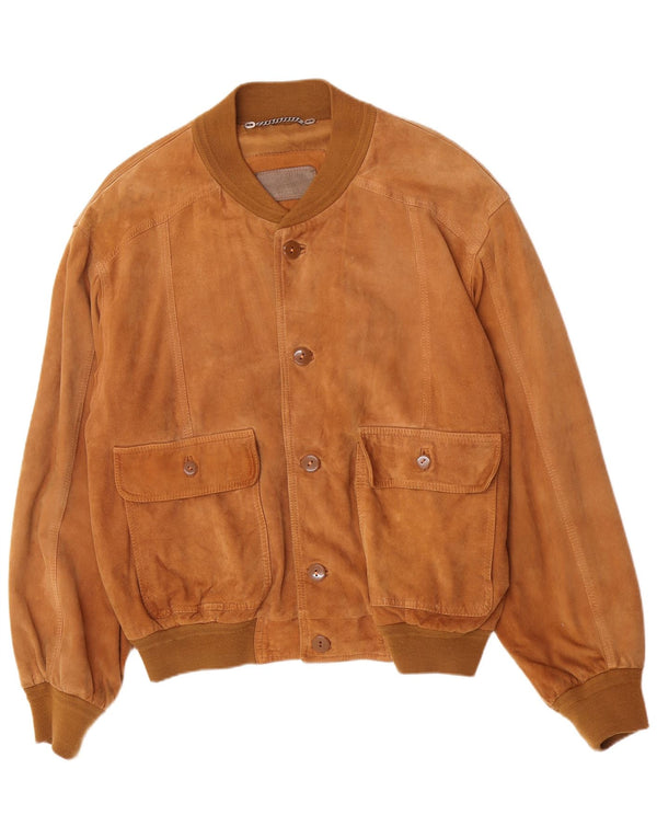 Lusso Mens Suede Bomber Jacket IT 52 XL Brown Leather
