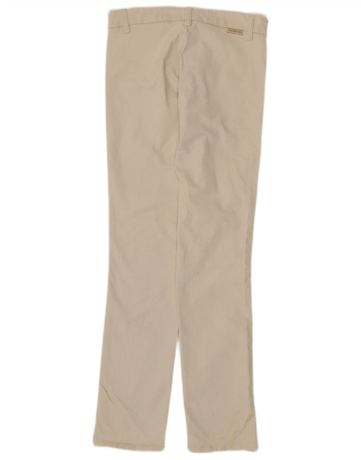 CALVIN KLEIN Womens Straight Casual Trousers W27 L30 Off White Cotton