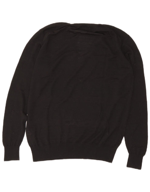 Zara Mens See Through V-Neck Jumper Sweater XL Black Wool