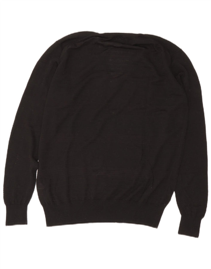 Zara Mens See Through V-Neck Jumper Sweater XL Black Wool