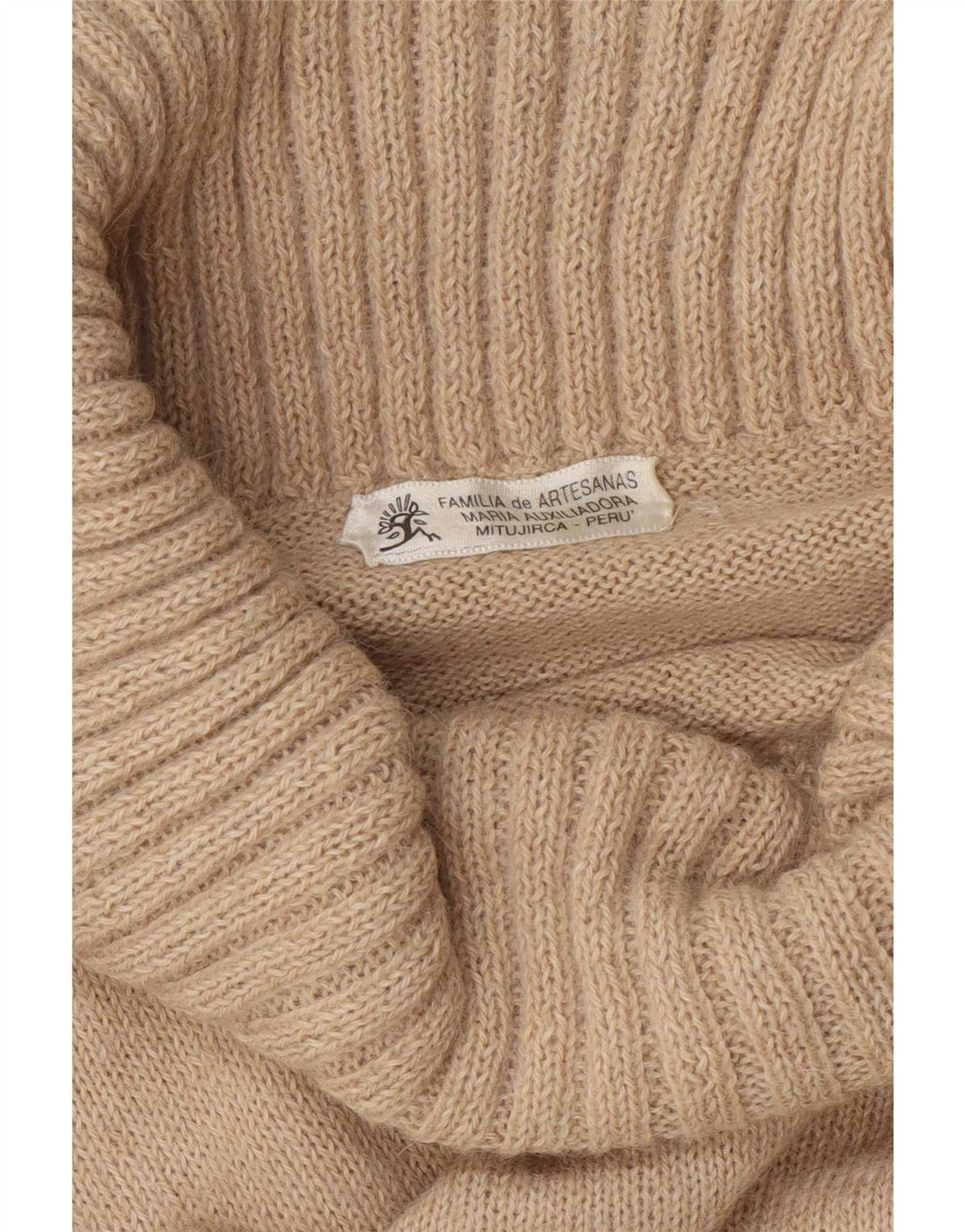 Vintage Womens Roll Neck Jumper Sweater UK 12 Medium Beige Fair Isle