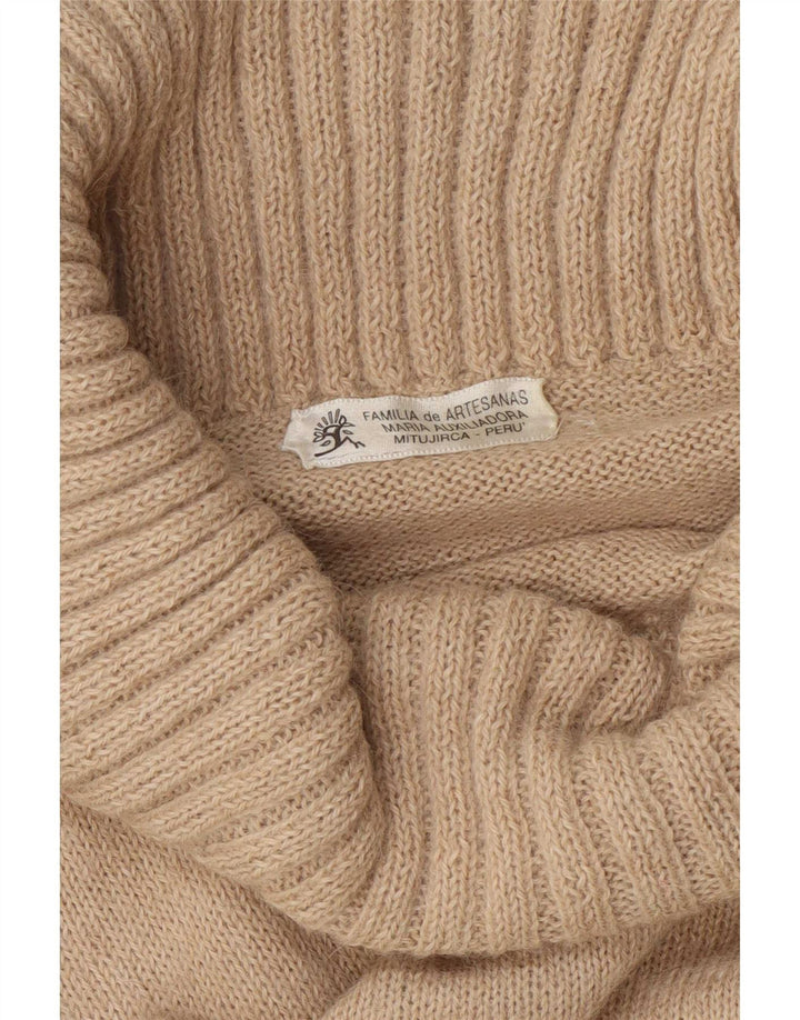 Vintage Womens Roll Neck Jumper Sweater UK 12 Medium Beige Fair Isle