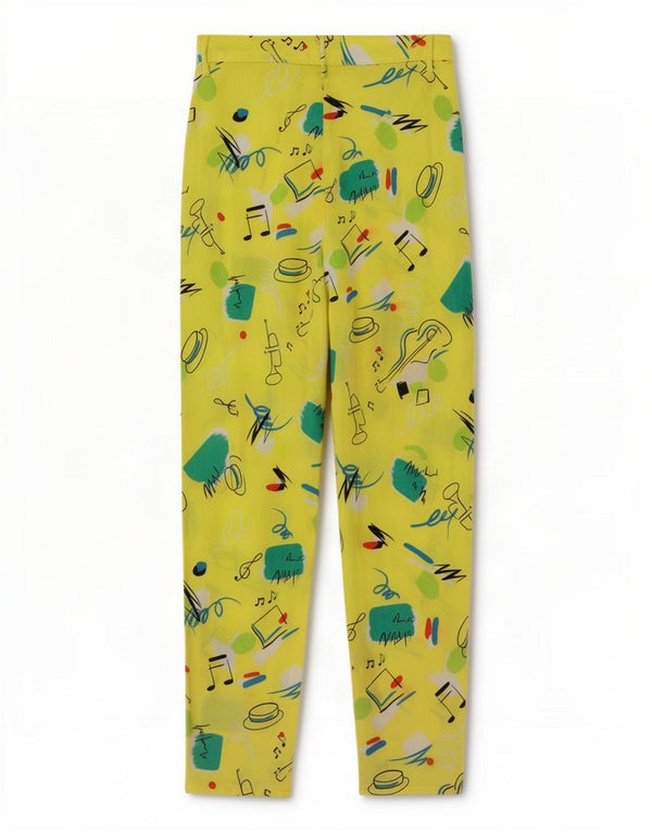 Iber Womens Abstract Pattern Casual Trousers IT 46 Large W28 L28 Yellow