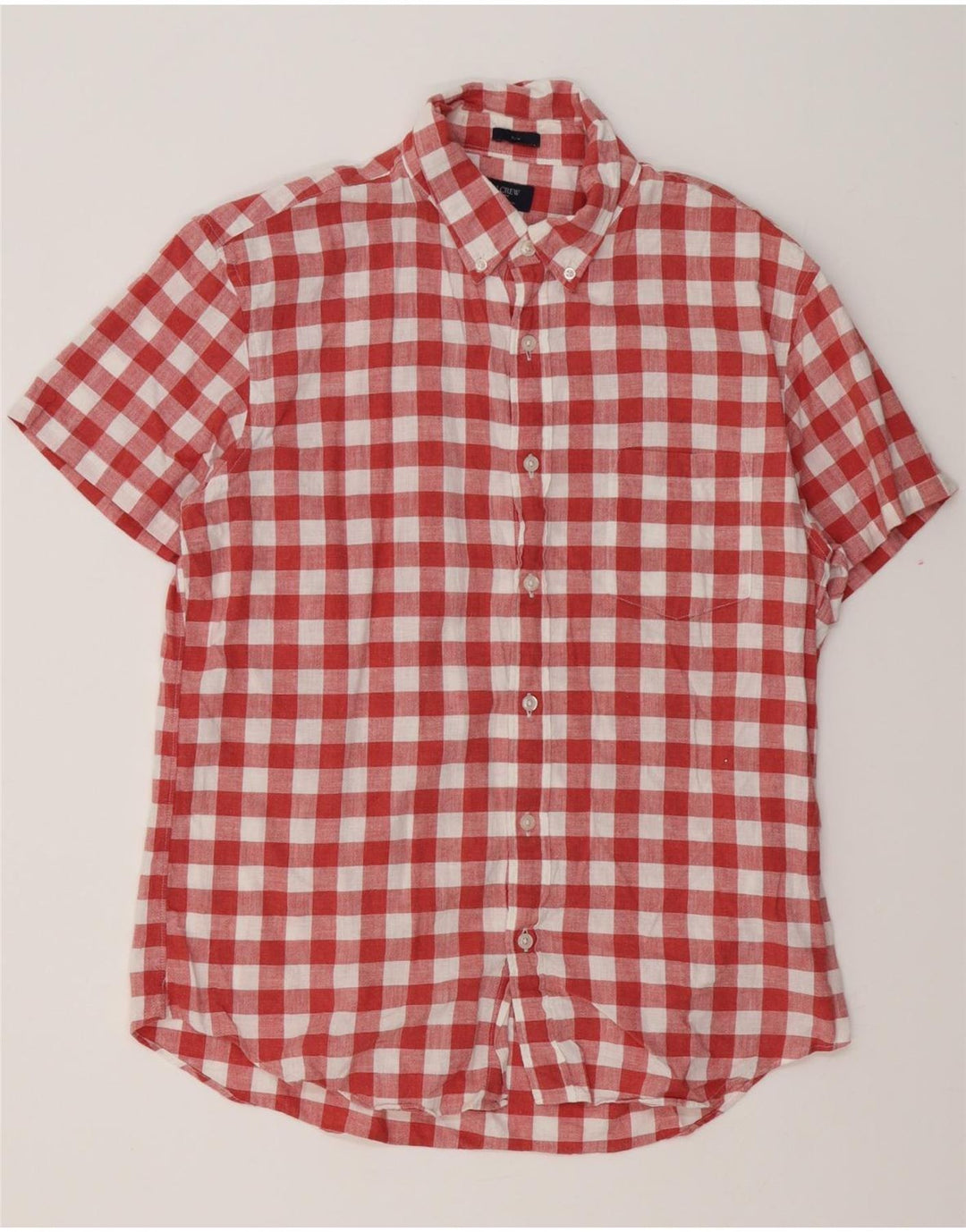 J. CREW Mens Slim Short Sleeve Shirt Large Red Check Cotton
