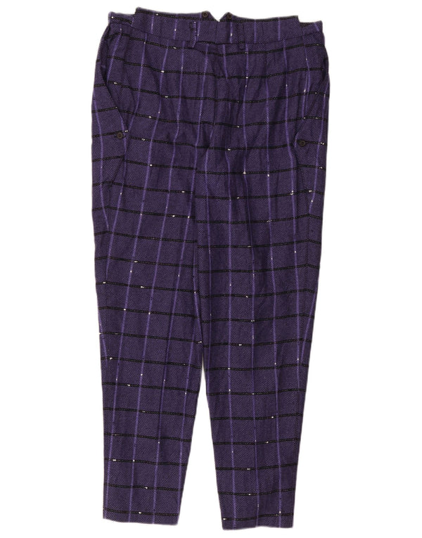 Calvin Klein Womens Tapered Casual Trousers W34 L29 Purple Check Wool