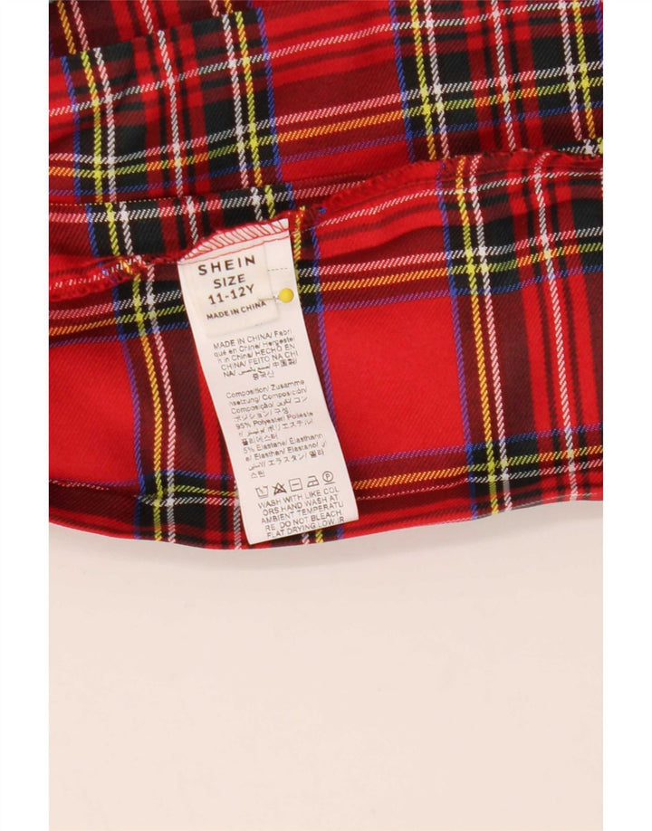Shein Girls Pleated Skirt 11-12 Years W25 Red Check Polyester