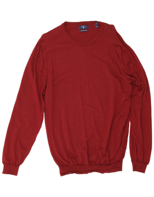 Gant Mens Boat Neck Jumper Sweater XL Burgundy Merino Wool
