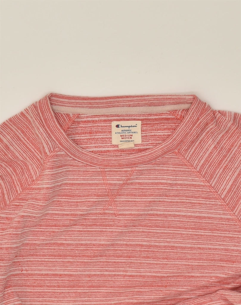 CHAMPION Womens Top Long Sleeve UK 14 Medium Pink Striped Cotton | Vintage Champion | Thrift | Second-Hand Champion | Used Clothing | Messina Hembry 