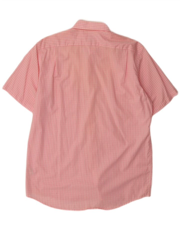 Lacoste Mens Short Sleeve Shirt Size 42 Large Pink Gingham Cotton