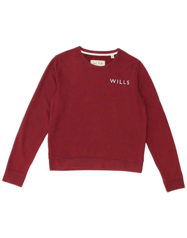 JACK WILLS Womens Crop Sweatshirt Jumper UK 12 Medium Burgundy Cotton