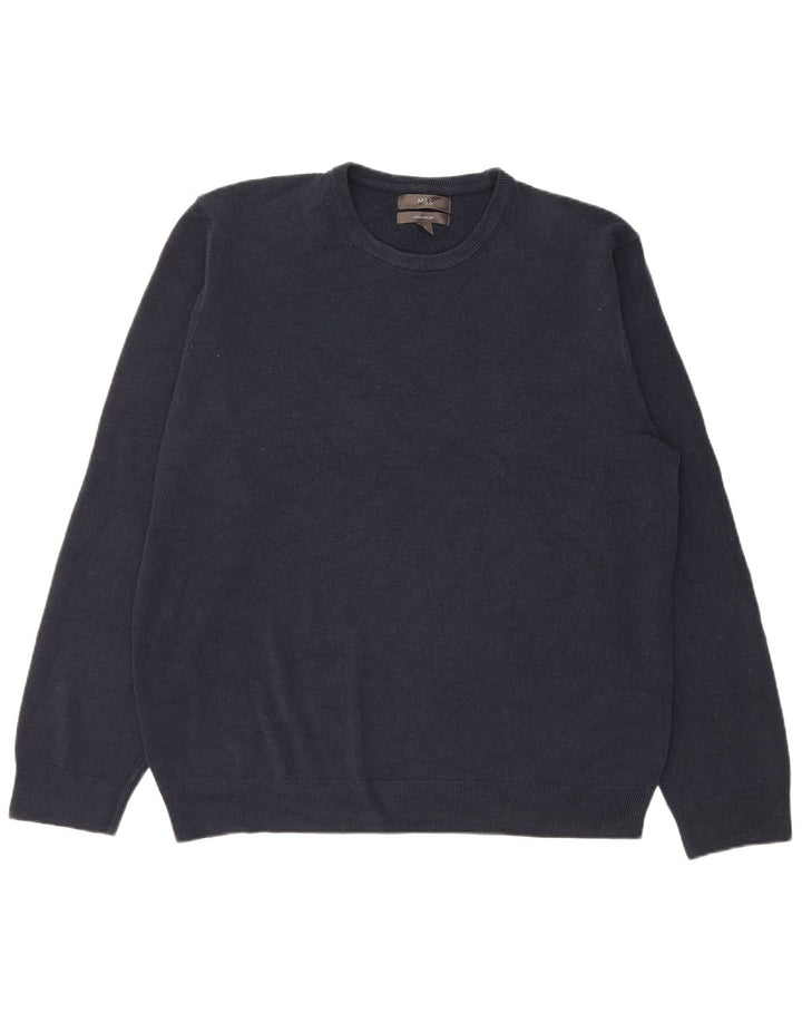 Marks & Spencer Mens Crew Neck Jumper Sweater 2XL Navy Blue Acrylic