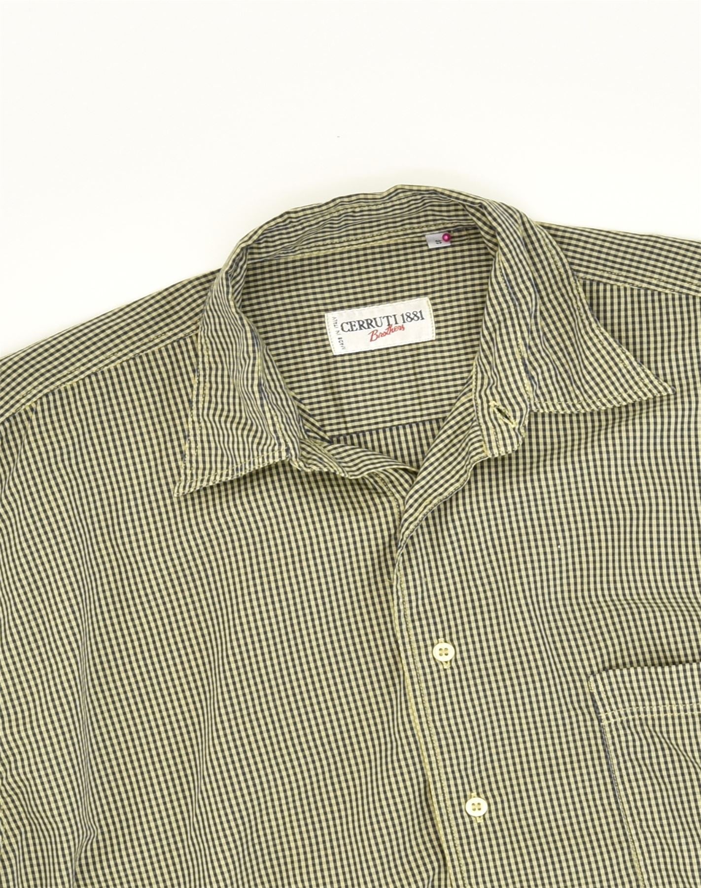 CERRUTI 1881 Mens Shirt Small Khaki Check Cotton Vintage