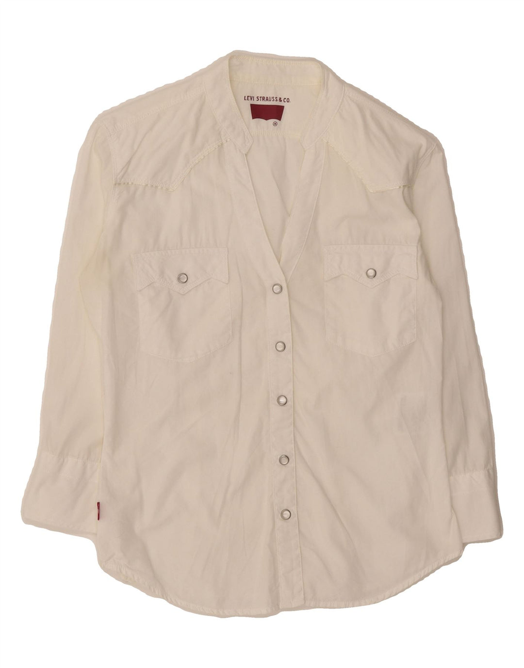 LEVI'S Womens 3/4 Sleeve Shirt UK 14 Medium Off White Cotton Vintage Levi's and Second-Hand Levi's from Messina Hembry 